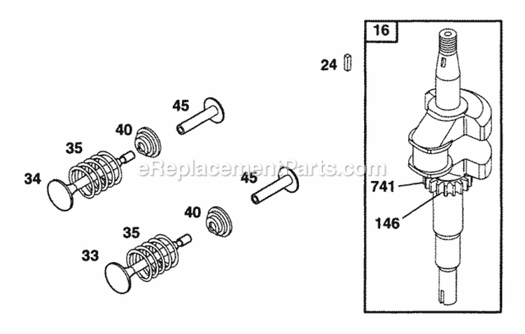 Crankshaft Diagram and Parts List for 12M802-0650-01  Briggs and Stratton Engine